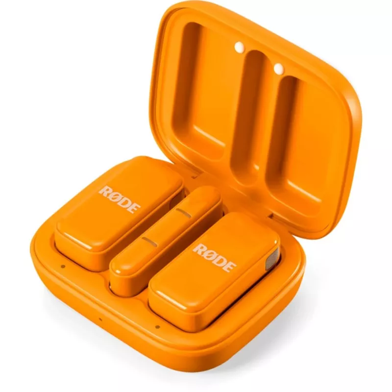 Belaidis mikrofonas Rode Wireless Micro (WIMICROCORA) – kompaktiška belaidė mikrofonų sistema, oranžinė