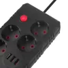Maitinimo lizdų blokas MACLEAN MCE393 B — 4 lizdai, 3×USB, 110–240V, 2500W, 3 m laidas, juodas