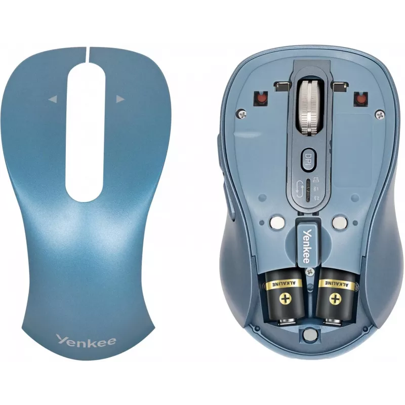 Belaidė pelė YENKEE YMS2010BE dviejų režimų ergonominė, 2,4 GHz USB imtuvas + Bluetooth 5.1, 4 lygių DPI 1000–3200, 6 mygtukai