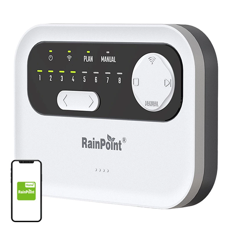 Laistymo valdiklis RainPoint HIC801W WiFi — 8 zonų drėkinimo laikmatis, Wi‑Fi ryšys
