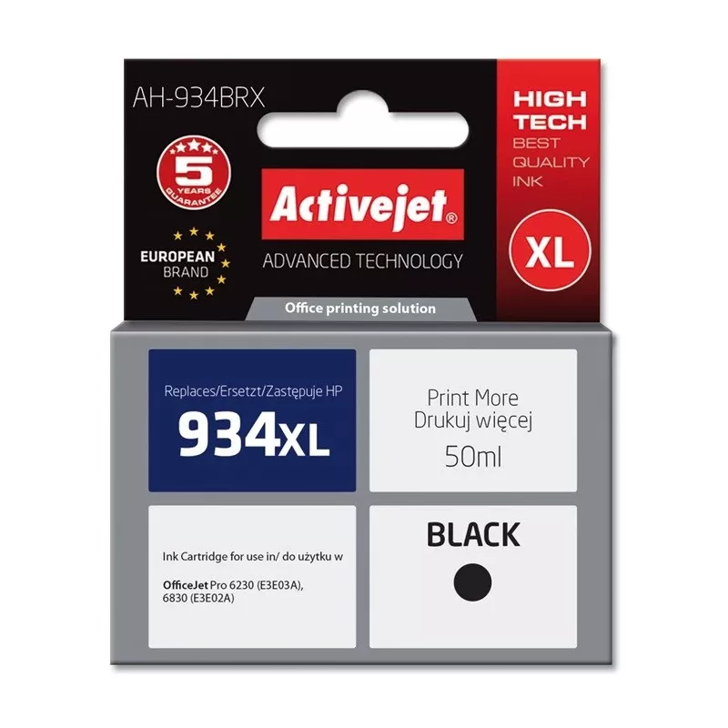 Activejet AH-934BRX rašalas (pakaitalas HP 934XL C2P23AE; Premium; 50 ml; juodas)