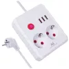 Maitinimo lizdų blokas MACLEAN MCE388 W — 2 lizdai, 3×USB, 110–240V, 2500W, 3 m laidas, baltas