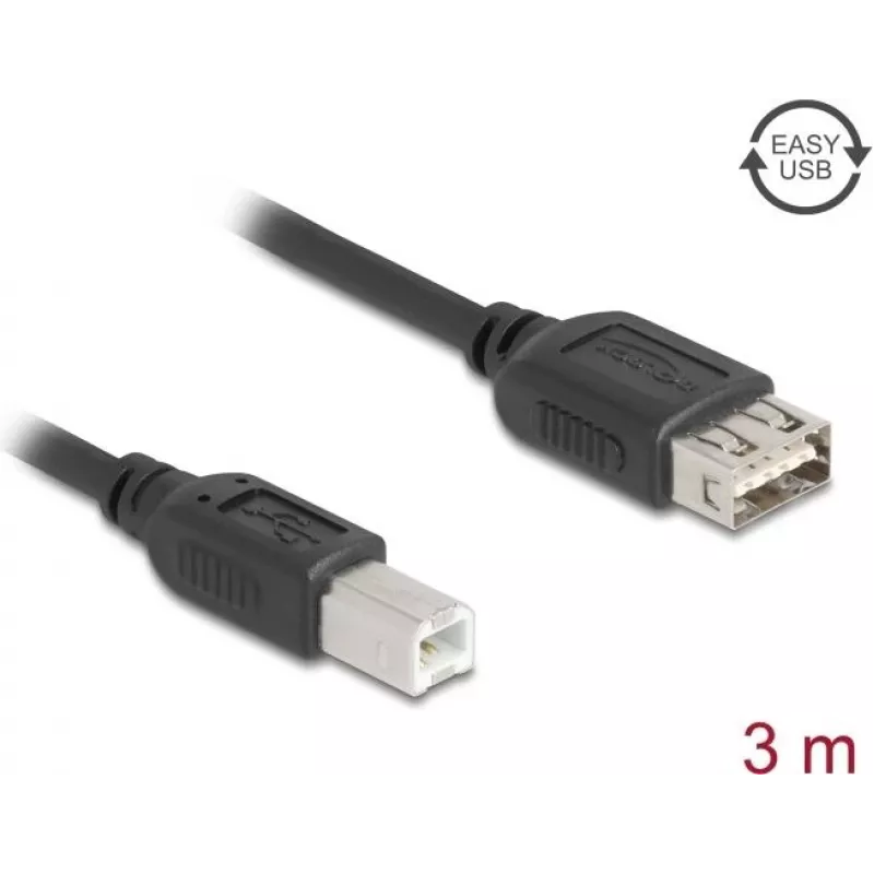 USB laidas DELOCK 81532 — USB 2.0, USB A į USB B, 3 m, juodas