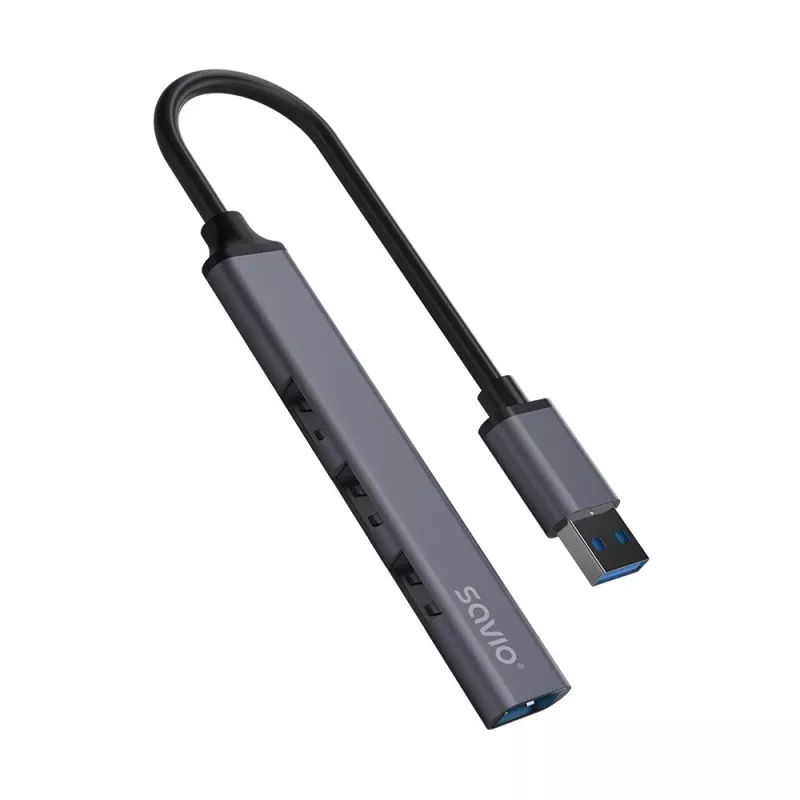 USB šakotuvas SAVIO AK-70, 7 prievadų USB 3.0, 4 naudojami prievadai, USB Type-A pagrindinis, 5 Gbit/s perdavimas, garantija 2 metai