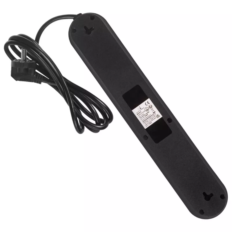 Maitinimo lizdas MACLEAN MCE395 B — 5 lizdai, 3×USB, 110–240V AC, 2,1A USB, 2500W, 1,5 m kabelis, juodas