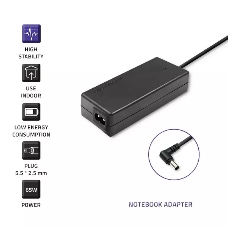 Nešiojamojo kompiuterio maitinimo adapteris Qoltec Toshiba 65W 3.42A 19V 5.5x2.5 50073.65W