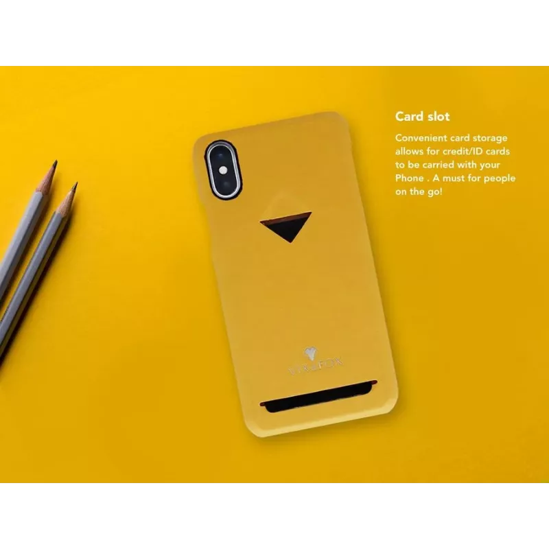 Kortelės lizdo galinis dėklas „VixFox“, skirtas „iPhone XR“, gelsvai geltonas, plonas apsauginis dėklas su kortelės kišene
