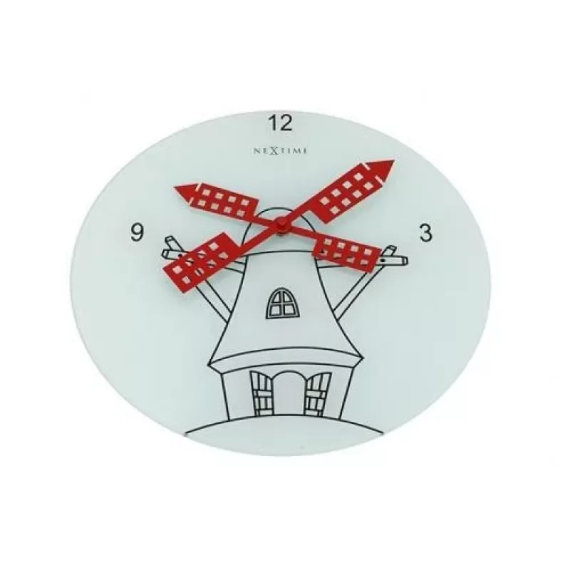 NeXtime klok 8807 Windmil, Ø30 cm, Sieninis, Balta / Juoda / Raudona