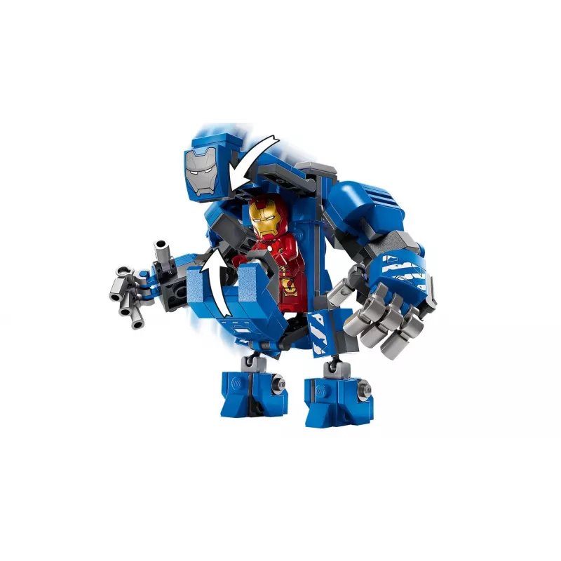 LEGO rinkinys „Marvel Iron Man's Laboratory Hall of Armor 76315“ — 384 detalės, 5 minifigūrėlės, ekspozicijos vieta