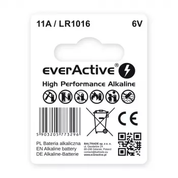 Automobilio nuotolinio valdymo pultelio baterija everActive 11A LR1016 MN11 6V šarminė, mygtukinė 10,3×16 mm, 1 vnt.