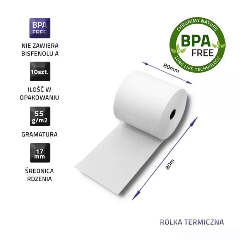 Qoltec 51892 Terminis ritinėlis 80 x 80 | 55g/m² | 10 vnt. | be BPA