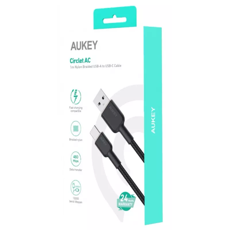 USB A į USB C laidas Aukey CB-NAC1, 1 m, pintas nailonas, USB PD 60W, USB 2.0
