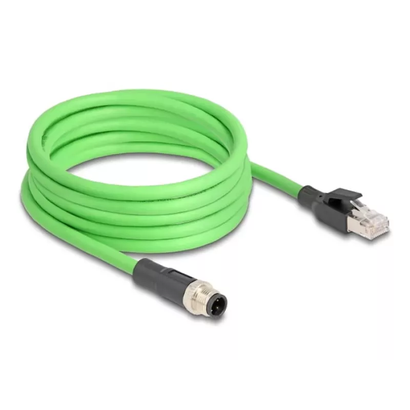 Tinklo kabelis DeLOCK M12 kabelis D koduotas 4 kontaktų kištukas į RJ45 kištukas PUR (TPU) 5m
