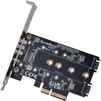 Silverstone SST-ECM27 M.2/SATA adapterio kortelė, PCIe 4.0, 1x M-Key, 2x SATA 6G - žemo profilio