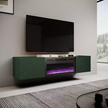 TV spintelė su elektriniu židiniu Cama Meble ONDA 180.5×40×58.0 cm, medžio drožlių plokštė, žalia, atskirai stovinti arba montuojama ant sienos