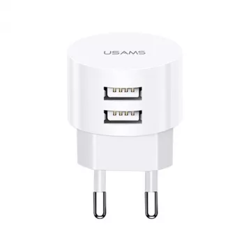 USAMS US-CC080 T20 Dvigubas USB apvalus kelioninis įkroviklis, 10,5 W, baltas
