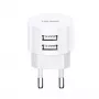 USAMS US-CC080 T20 dvigubas USB apvalus kelioninis įkroviklis, 10,5 W, baltas