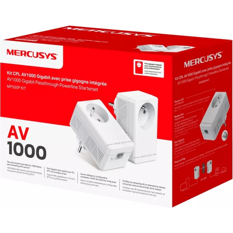MERCUSYS MP500P KIT - AV1000 Gigabit praėjimo elektros tinklo adapterių pradinis rinkinys su lizdu