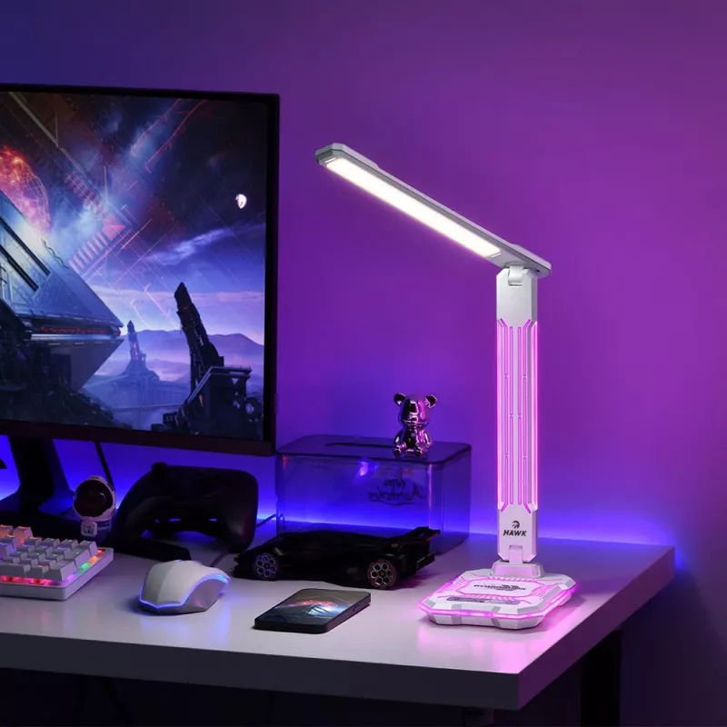 Stalinė lempa Hawk HW-LAMP04 balta LED reguliuojama, balta apdaila, reguliuojama galvutė ir rankena