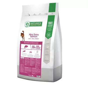 Sausas šunų maistas nature’s protection Mini Extra Salmon 7,5 kg — suaugę mažų veislių šunys, 25% baltymų, 13% riebalų