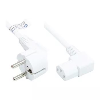 Netzkabel Schutzkontakt-Stecker Typ E+F (CEE 7/7, gewinkelt) an C13 (rechts gewinkelt), weiß, 0,75 mm², 1,8 m, Good Connections® (P0131-W018)
