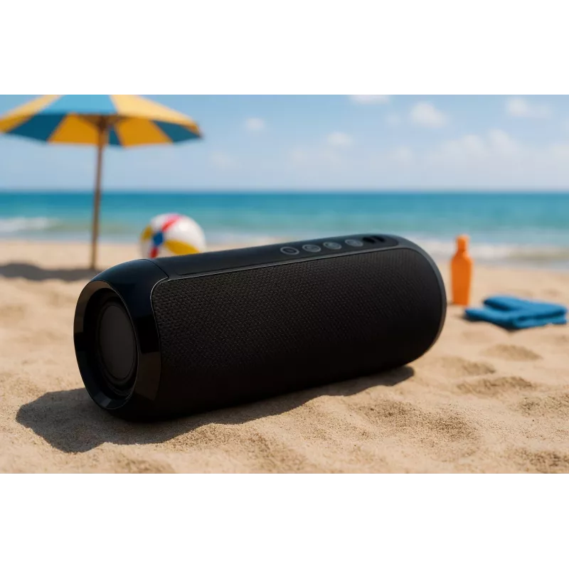 Nešiojamas „Bluetooth“ stereofoninis garsiakalbis SQUEAK SQ1008 — 14 W RMS, „Bluetooth 5.3“, 1200 mAh, IPX4, FM, LED, AUX, USB