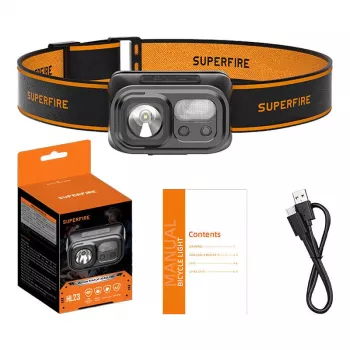 Priekinis žibintas Superfire HL23 su 220 lm galia ir USB-C įkrovimu