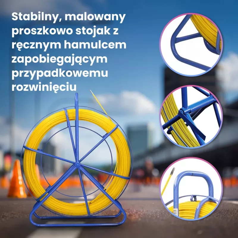 Extralink Rodder 3.8mm 75m | Kabelio traukimo strypas | Stiklo pluošto FRP, skersmuo 3.8 mm, ilgis 75 m, geltonas
