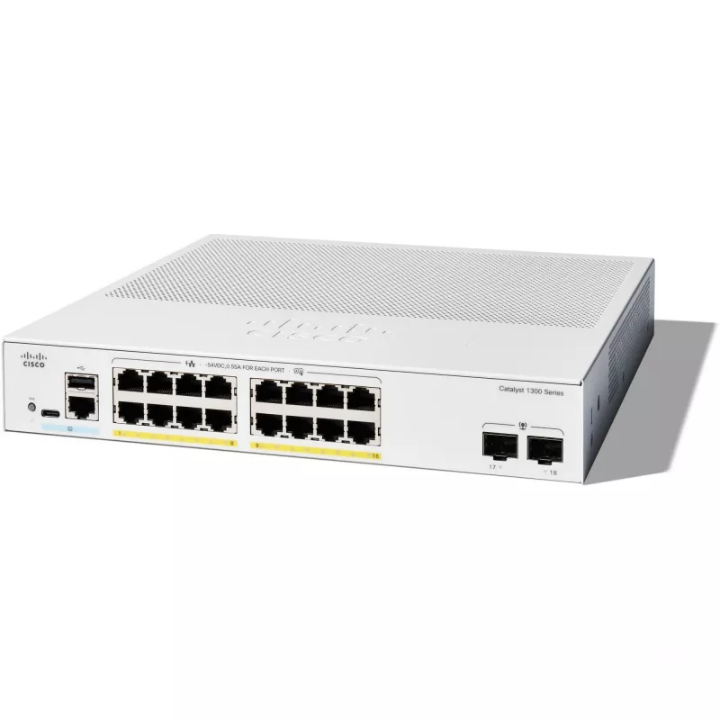 Valdomas komutatorius Cisco Catalyst 1300-16P-2G 16 prievadų GE PoE 2x1GE SFP
