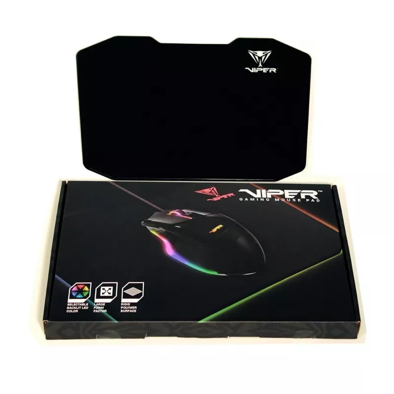 Pelės kilimėlis PATRIOT Viper Gaming juodas — polimeras/guma, LED apšvietimas, maitinamas per USB, neslystantis, 353,5×242,7 mm, 5,5 mm storis