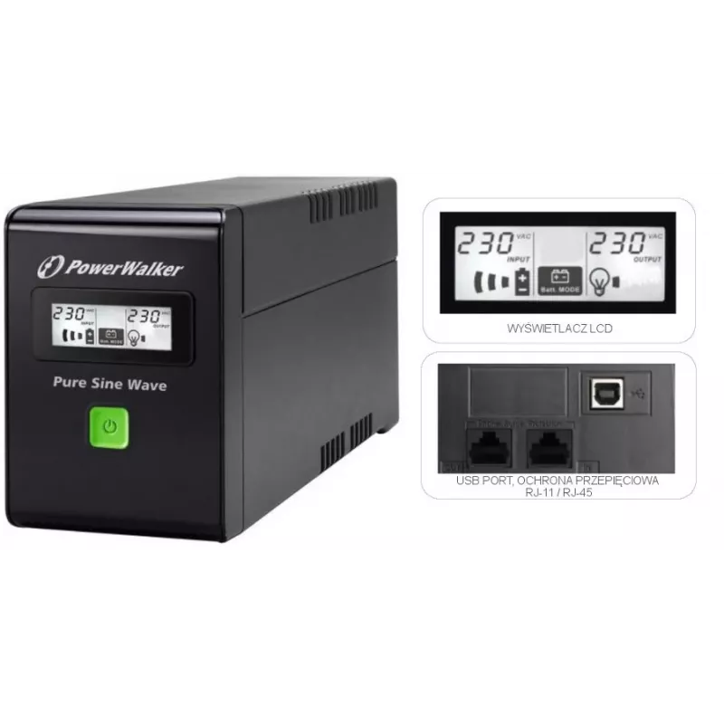 PowerWalker VI 600 SW FR Nepertraukiamo maitinimo šaltinis (UPS) 600 VA 2 AC išėjimai, linijinis-interaktyvus (VI 600 SW FR)