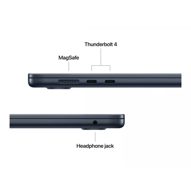 „MacBook Air 15“, vidurnakčio spalvos, M4 (10 branduolių CPU / 10 branduolių GPU), 16 GB, 256 GB, vokiška klaviatūra, 35 W dviejų USB-C prievadų maitinimo adapteris, MW1L3D/A