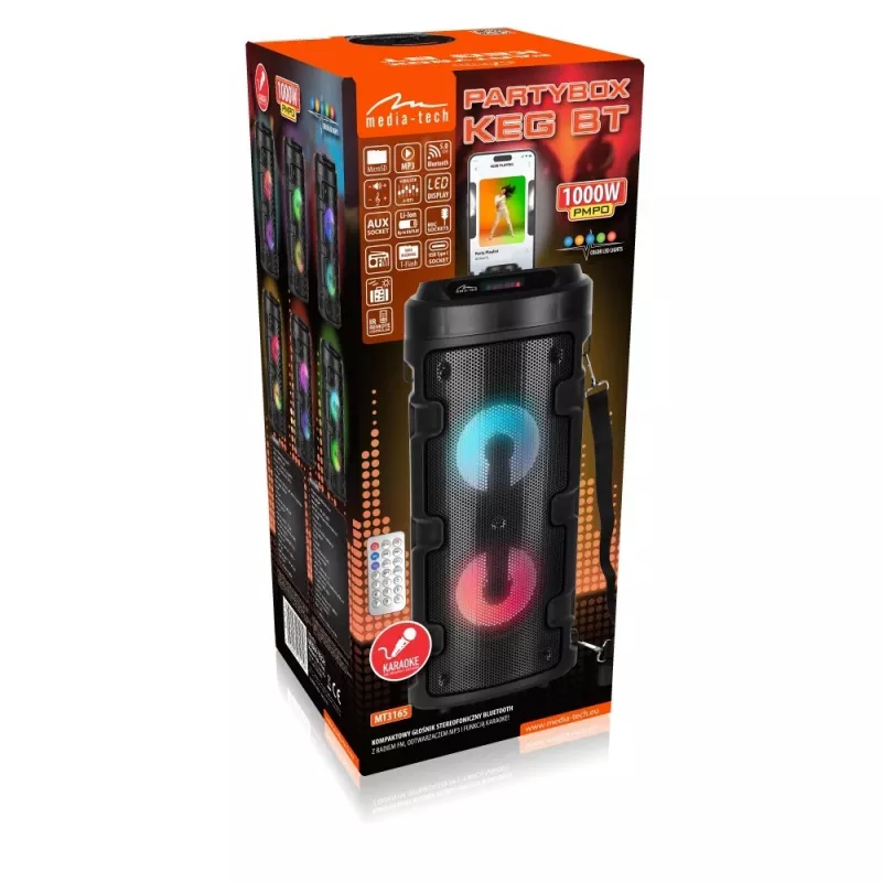 Media-tech Partybox Keg Bt - Kompaktiškas Bluetooth stereo garsiakalbis su FM radiju, MP3 grotuvu MT3165