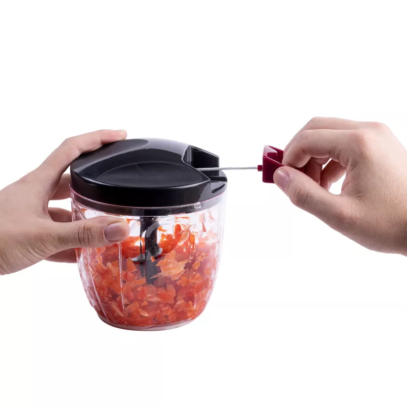 Rankinis maisto smulkintuvas Jata HMAQ4506 0,9 l talpos nerūdijančio plieno peiliai 140 mm aukštis 12,5 cm skersmuo Juoda Raudona Skaidri
