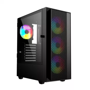 PC korpusas GEMBIRD CCC-FC-4000 Midi Tower juodas su grūdintu stiklu, įvairiaspalviu apšvietimu, palaiko ATX/Micro-ATX/ITX
