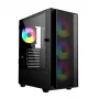 PC korpusas GEMBIRD CCC-FC-4000 Midi Tower juodas su grūdintu stiklu, įvairiaspalviu apšvietimu, palaiko ATX/Micro-ATX/ITX