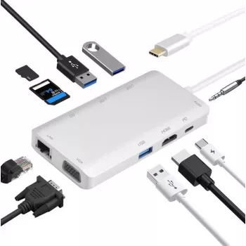 Dokų stotelė helos 304265 USB 3.1 Type-C su HDMI, VGA, USB ir LAN