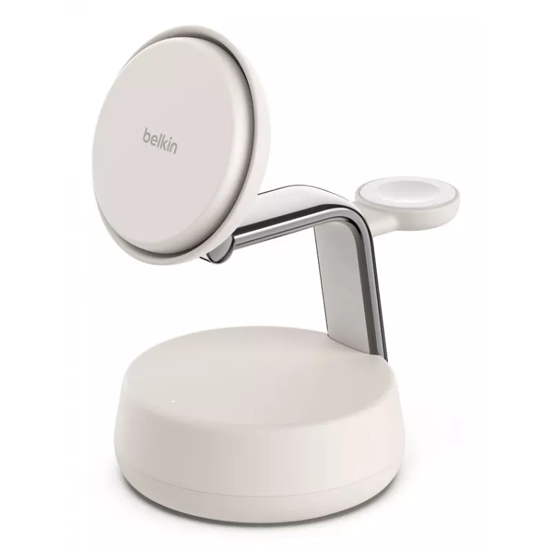 Belaidis USB įkroviklis Belkin Qi2 WIZ040KQSD — 25 W, USB maitinimas, 1,5 m laidas, baltas, skirtas išmaniajam telefonui, išmaniajam laikrodžiui, ausinėms, kūno rengybos stebėjimo prietaisui