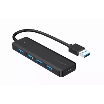 USB šakotuvas Gembird 4 prievadų USB 3.1 (Gen 1) — 4 prievadai, USB 3.2 Gen 1 Type-A, 5V/2.1A, 109×30×10 mm, juoda