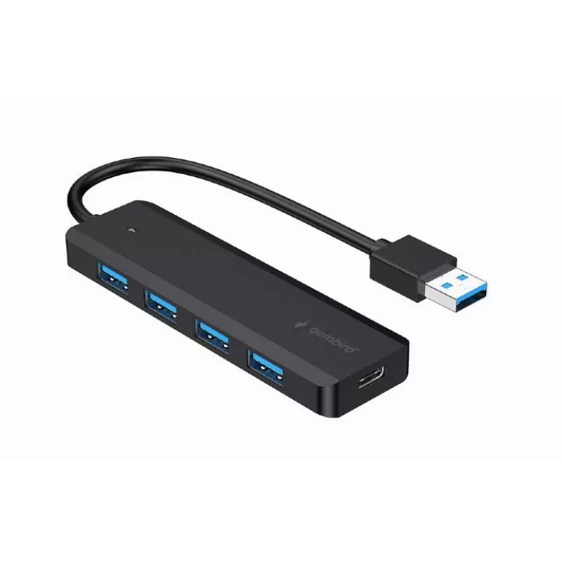 USB šakotuvas Gembird 4 prievadų USB 3.1 (Gen 1) — 4 prievadai, USB 3.2 Gen 1 Type-A, 5V/2.1A, 109×30×10 mm, juoda