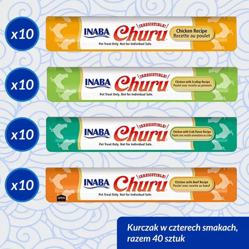 Kačių skanėstai INABA Churu Variety Box — Vištienos pastos skanėstai, 40 × 14 g, be grūdų, be glitimo ir sojos
