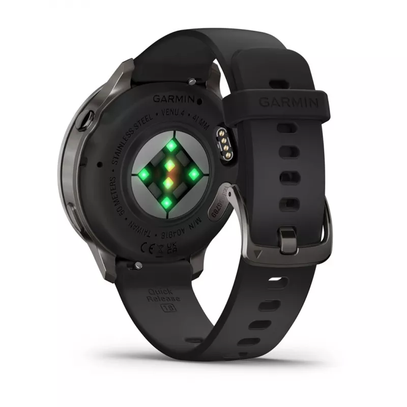 Garmin Venu 4 3,05 cm (1,2 colio) AMOLED 41 mm Skaitmeninis 390 x 390 pikselių Liečiamas ekranas Juodas Wi-Fi GPS (palydovas)