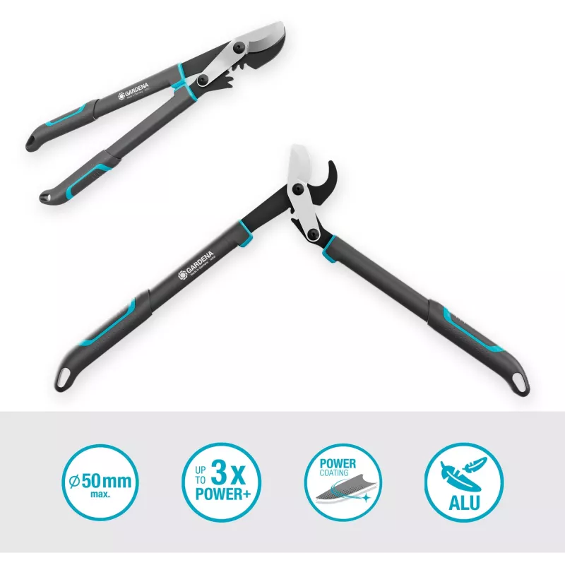 Genėjimo žirklės GARDENA EnergyCut Pro S, 60 cm rankena, pilka/turkio spalvų