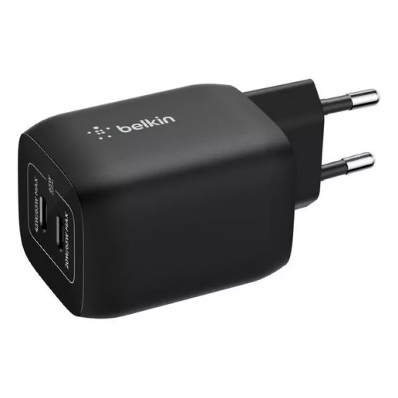 USB-C dvigubas įkroviklis Belkin ENA007KQBK 65W — dvigubas USB-C PD įkrovimas nešiojamiesiems kompiuteriams ir mobiliesiems įrenginiams
