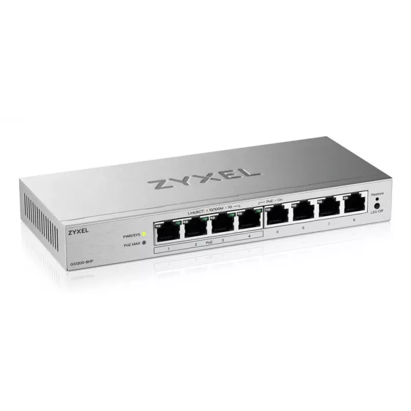 Zyxel GS1200-8HPV3 Valdomas L2 Gigabit Ethernet (10/100/1000) Power over Ethernet (PoE) Stalinis Pilkas