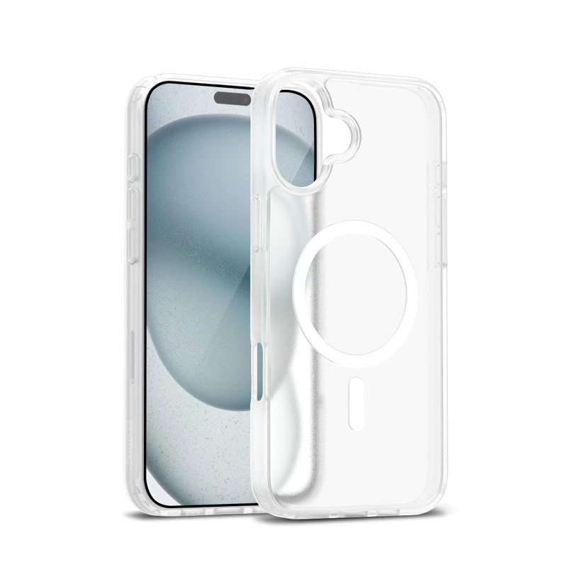 Crong Hybrid Matte Magnetic MagSafe dėklas iPhone 17 — permatomas baltas, PC+TPU