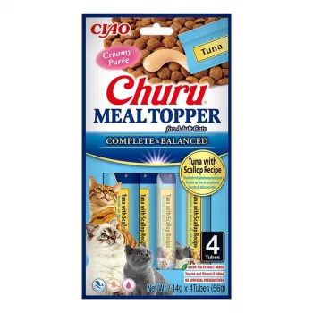 Šlapias kačių skanėstas maišelyje INABA Churu Meal Topper Tunas su šukutėmis 4 x 14 g