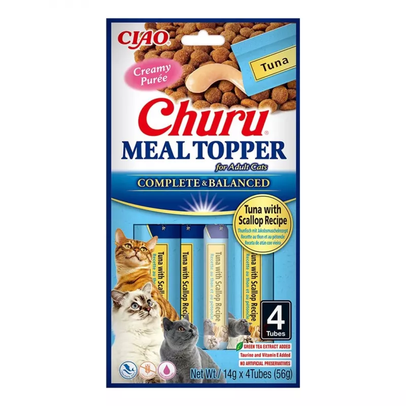 Šlapias kačių skanėstas maišelyje INABA Churu Meal Topper Tunas su šukutėmis 4 x 14 g