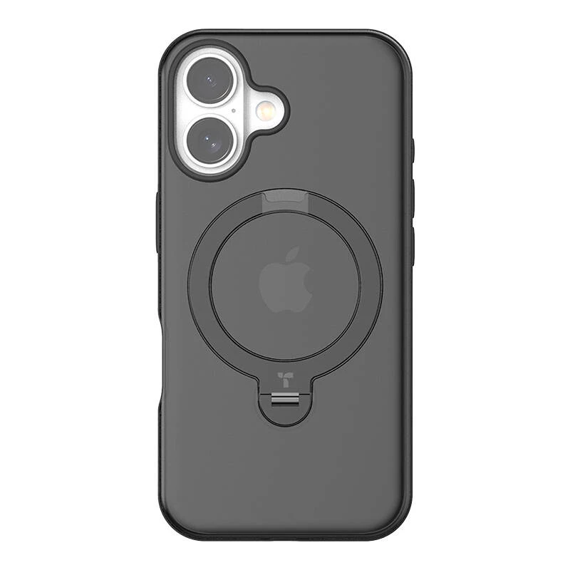Apsauginis telefono dėklas Torras Ostand Spin, skirtas iPhone 16 Plus — juodos spalvos, pritaikytas, plonas