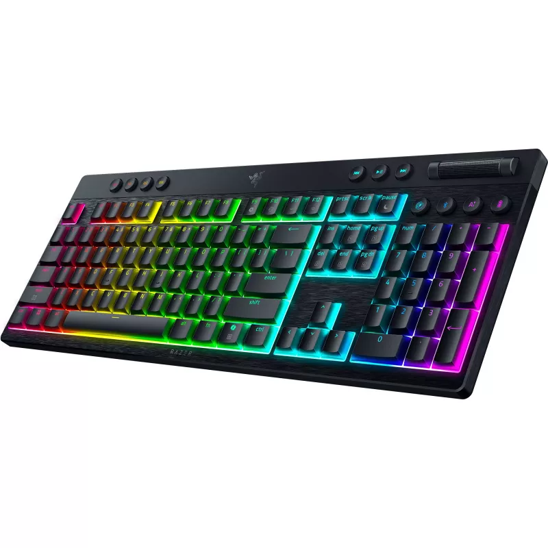 Mechaninė žemo profilio klaviatūra Razer JuodaWidow V4 — oranžiniai jungikliai, belaidis Bluetooth
